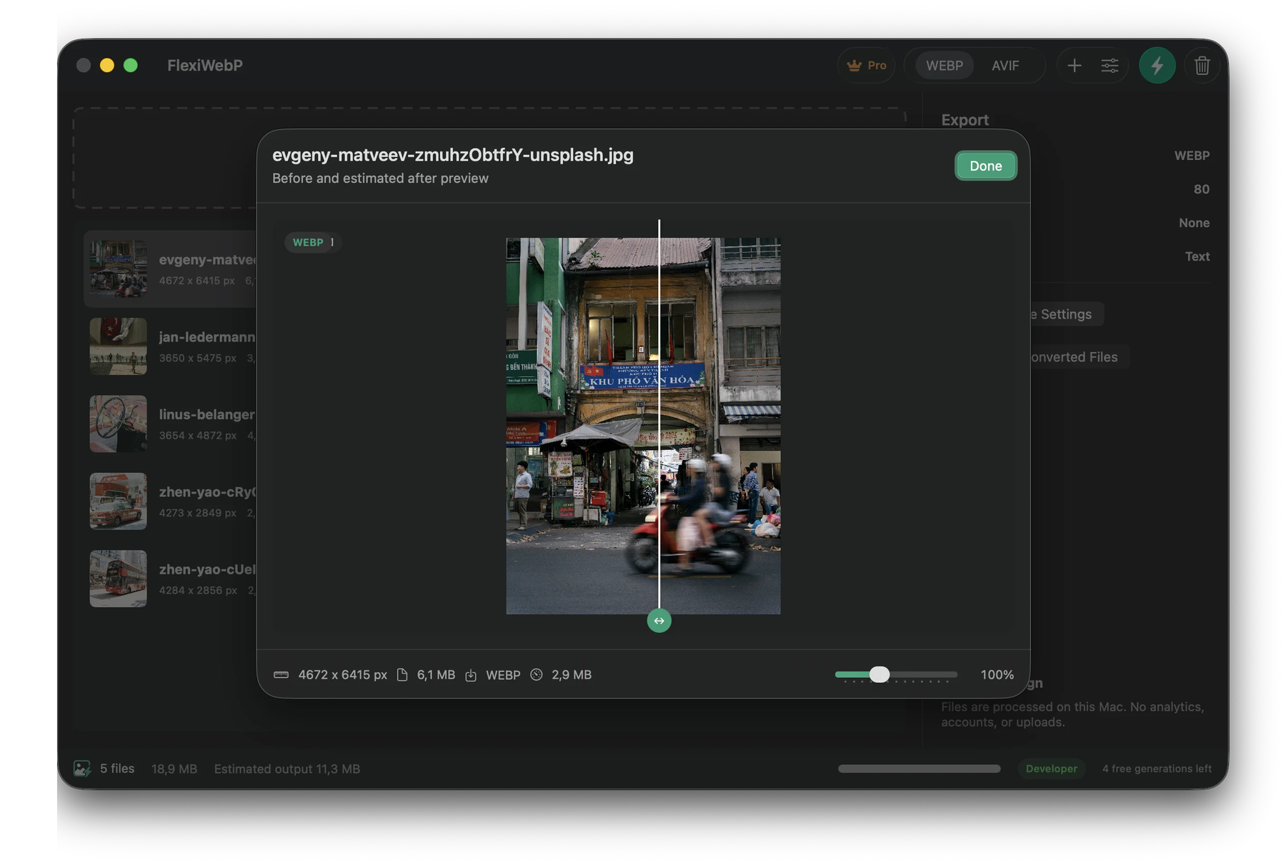 FlexiWebP before and after preview